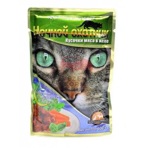 Ночной Охотник Консервы для кошек телятина и ягненок в желе