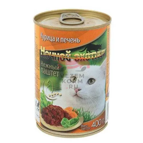 Ночной Охотник Консервы для кошек в паштете с курицей и печенью