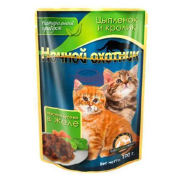 Ночной Охотник Консервы для котят цыпленок и кролик в желе