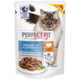 Perfect Fit (Перфект Фит) полнорационный, для красивой шерсти и здоровой кожи, с индейкой в соусе, Hair&Skin