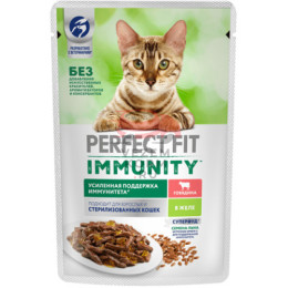 Perfect Fit влажный корм для поддержания иммунитета кошек, с говядиной в желе, с добавлением семян льна