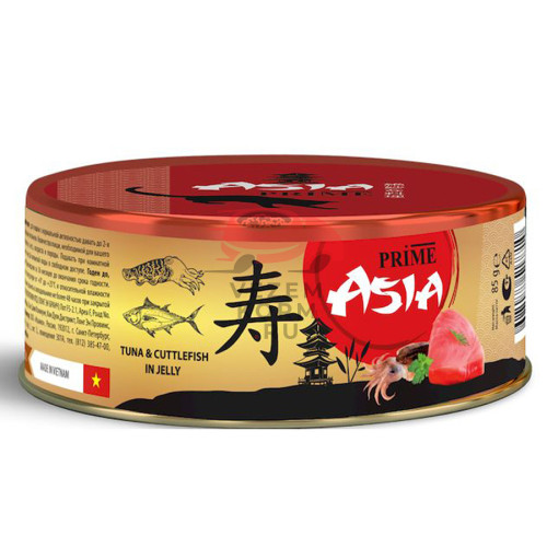 Prime Asia влажный корм для кошек, с тунцом и каракатицей, кусочки в желе, в консервах