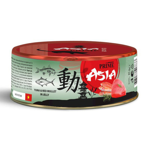 Prime Asia влажный корм для кошек, с тунцом и красной кефалью, кусочки в желе, в консервах