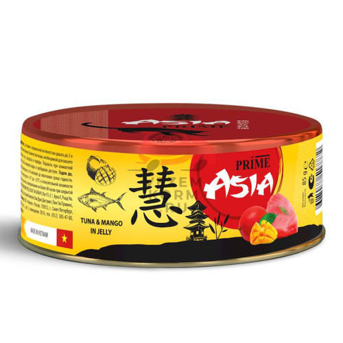 Prime Asia влажный корм для кошек, с тунцом и манго, кусочки в желе, в консервах