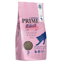 Prime Healthy Skin & Coat сухой корм, для кошек, для кожи и шерсти, низкозерновой, с лососем