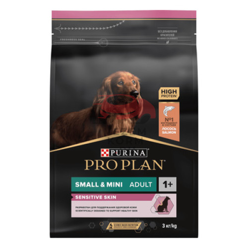 Pro Plan для взрослых собак мелких и карликовых пород с чувствительной кожей, с высоким содержанием лосося
