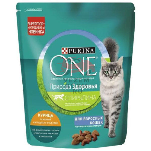 Purina ONE® (Пурина Ван)  Природа Здоровья для взрослых кошек с высоким содержанием курицы
