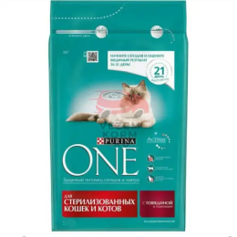 Purina One (Пурина Ван)   ДЛЯ СТЕРИЛИЗОВАННЫХ КОШЕК И КОТОВ С ГОВЯДИНОЙ И ПШЕНИЦЕЙ