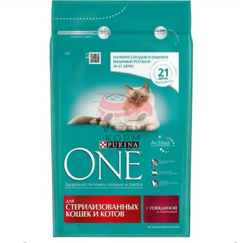 Purina One (Пурина Ван)   ДЛЯ СТЕРИЛИЗОВАННЫХ КОШЕК И КОТОВ С ГОВЯДИНОЙ И ПШЕНИЦЕЙ