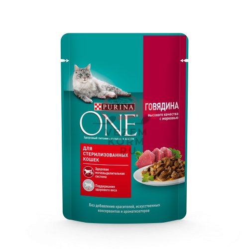 Влажный корм Purina ONE® для стерилизованных кошек, с говядиной и морковью