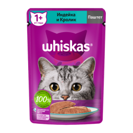 WHISKAS (Вискас) ДЛЯ КОШЕК, ПАШТЕТ С ИНДЕЙКОЙ И КРОЛИКОМ