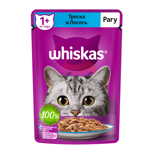 WHISKAS (Вискас) ДЛЯ КОШЕК, РАГУ С ТРЕСКОЙ И ЛОСОСЕМ