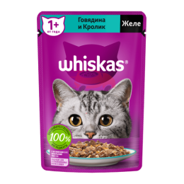 WHISKAS (Вискас) ДЛЯ КОШЕК, ЖЕЛЕ С ГОВЯДИНОЙ И КРОЛИКОМ