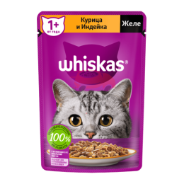 WHISKAS (Вискас) ДЛЯ КОШЕК, ЖЕЛЕ С КУРИЦЕЙ И ИНДЕЙКОЙ