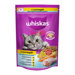 Whiskas (Вискас)  для стерилизованных кошек и котов с курицей и вкусными подушечками