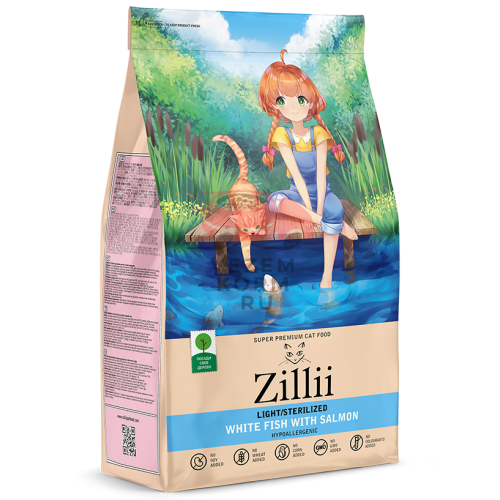 Zilli LIGHT/STERILIZED БЕЛАЯ РЫБА С ЛОСОСЕМ ДЛЯ ВЗРОСЛЫХ КОШЕК, СТРАДАЮЩИХ ЛИШНИМ ВЕСОМ И СТЕРИЛИЗОВАННЫХ
