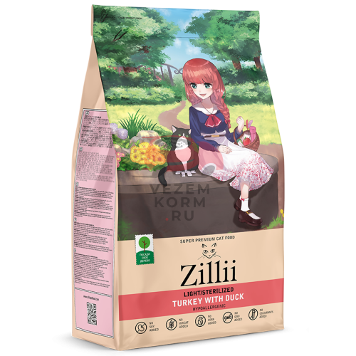 Zilli LIGHT/STERILIZED ИНДЕЙКА С УТКОЙ ДЛЯ ВЗРОСЛЫХ КОШЕК, СТРАДАЮЩИХ ЛИШНИМ ВЕСОМ И СТЕРИЛИЗОВАННЫХ