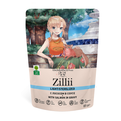 Zilli LIGHT/STERILIZED ЛОСОСЬ В СОУСЕ ДЛЯ ВЗРОСЛЫХ КОШЕК, СТРАДАЮЩИХ ЛИШНИМ ВЕСОМ И СТЕРИЛИЗОВАННЫХ