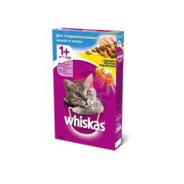 Whiskas (Вискас)  для стерилизованных кошек и котов с курицей и вкусными подушечками